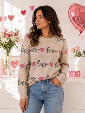 NWT Cupcakes and Cashmere "Love Hearts" Soft Fuzzy Sweater Sz M